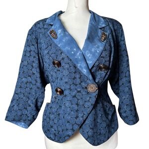 Vintage Platinum Dorothy Schoelen S Blue‎ Western Unique Jacket Shoulder Pads